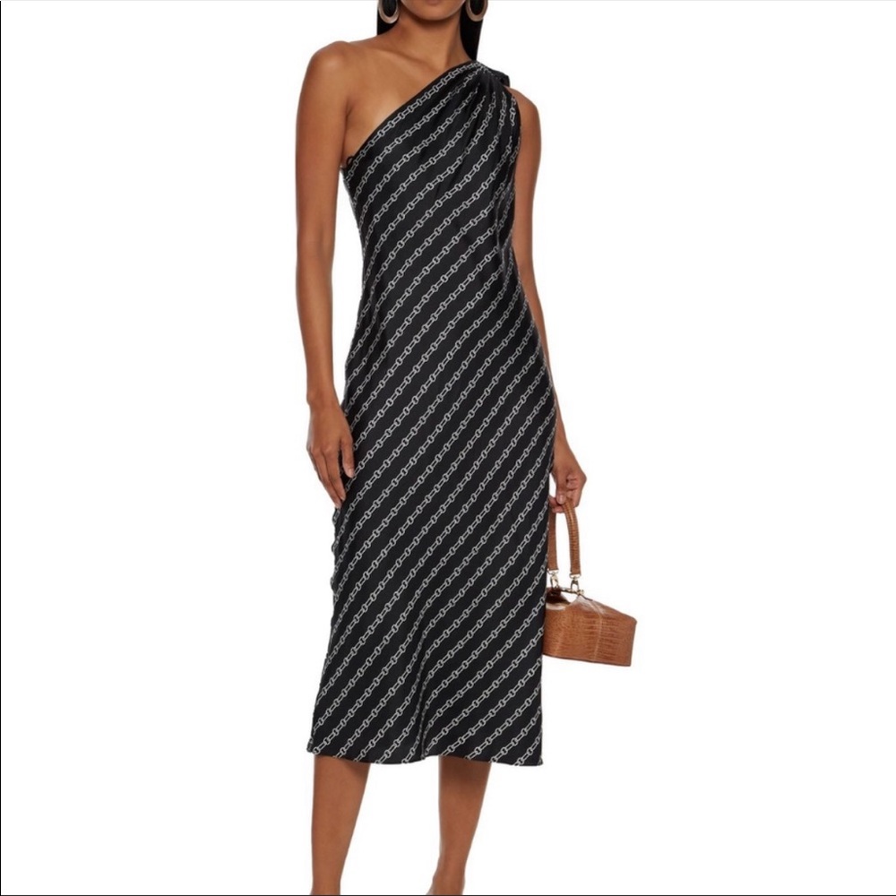 Theory One Shoulder Navy Chain Link Dress, Size 4